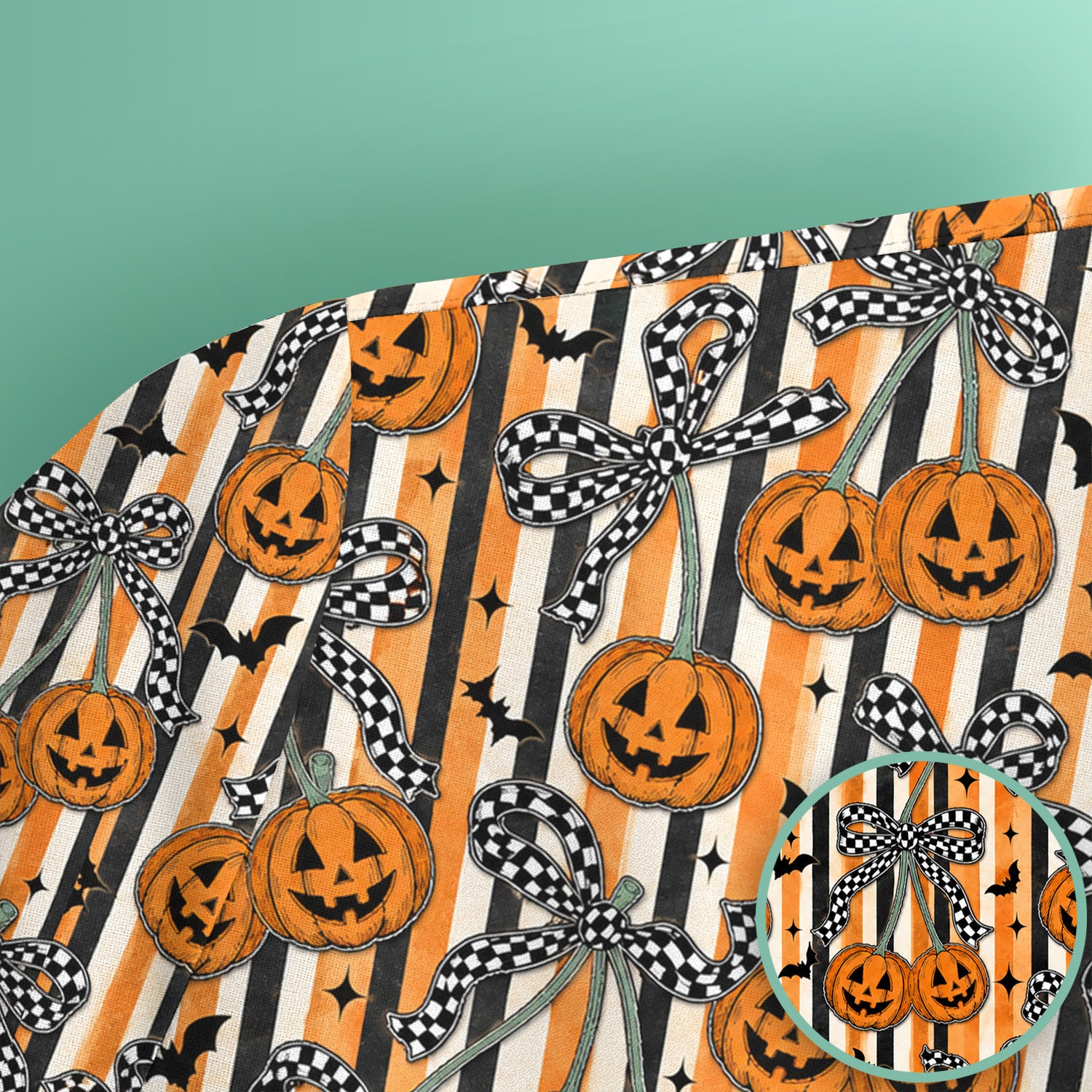 Halloween Bow Stripe Print Scrub Top, Comfortable Scrubs for Nurses