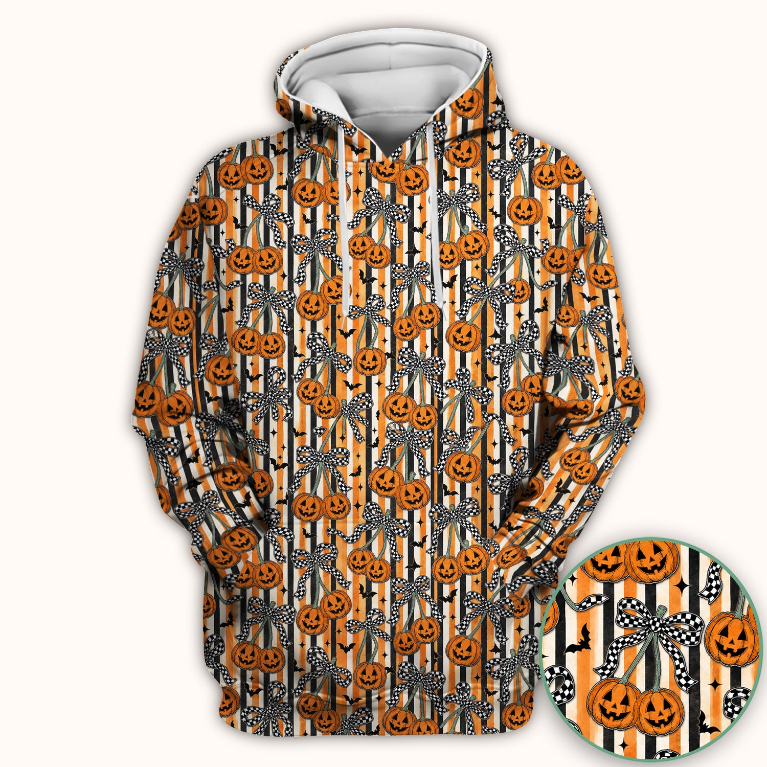 Halloween Bow Stripe Print Scrub Top, Comfortable Scrubs for Nurses