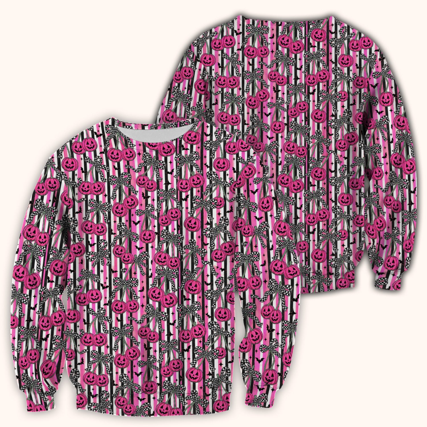Halloween Bow Stripe Print Scrub Top, Comfortable Scrubs for Nurses