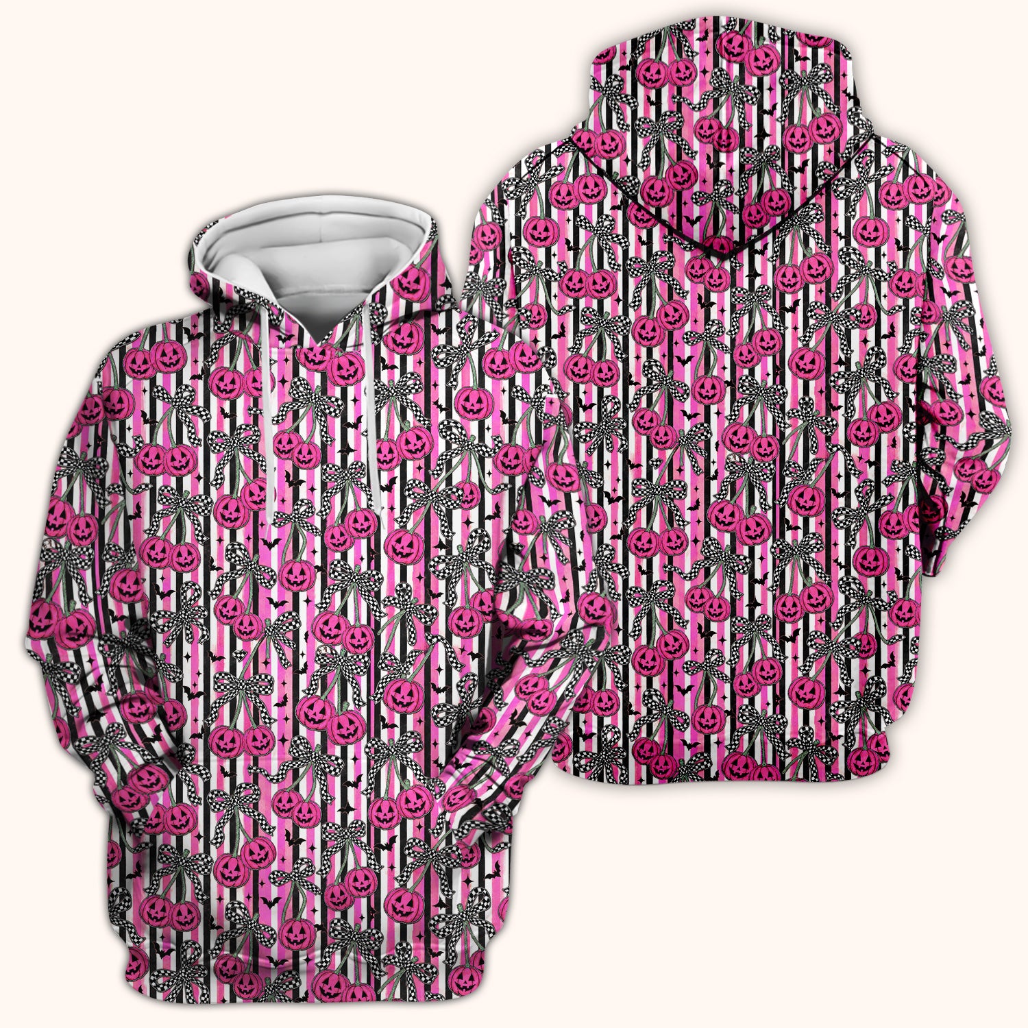 Halloween Bow Stripe Print Scrub Top, Comfortable Scrubs for Nurses
