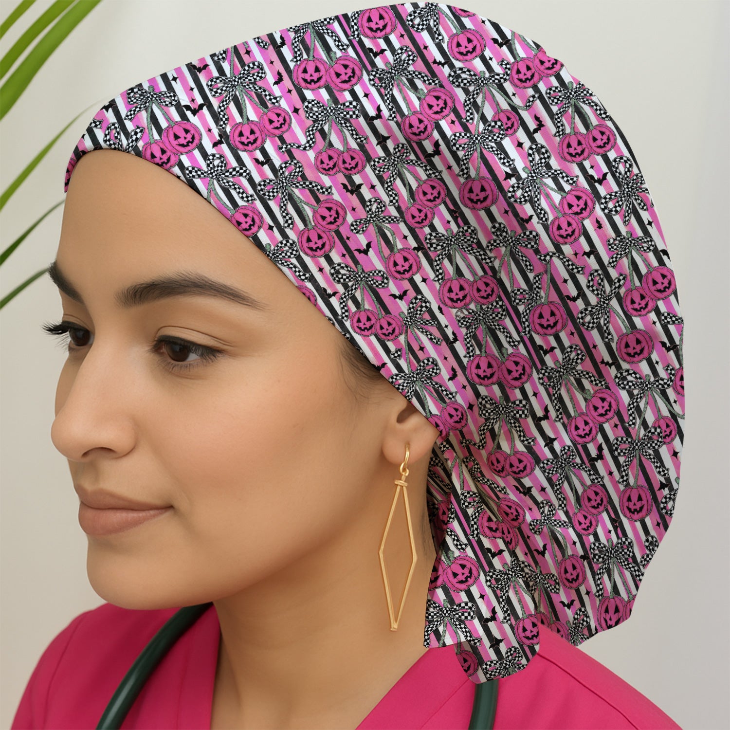 Halloween Bow Stripe Print Scrub Cap, Surgical Caps for Doctors