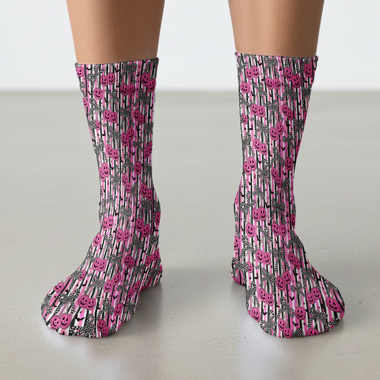 Halloween Bow Stripe Print Socks, Adult Socks for Men and Women