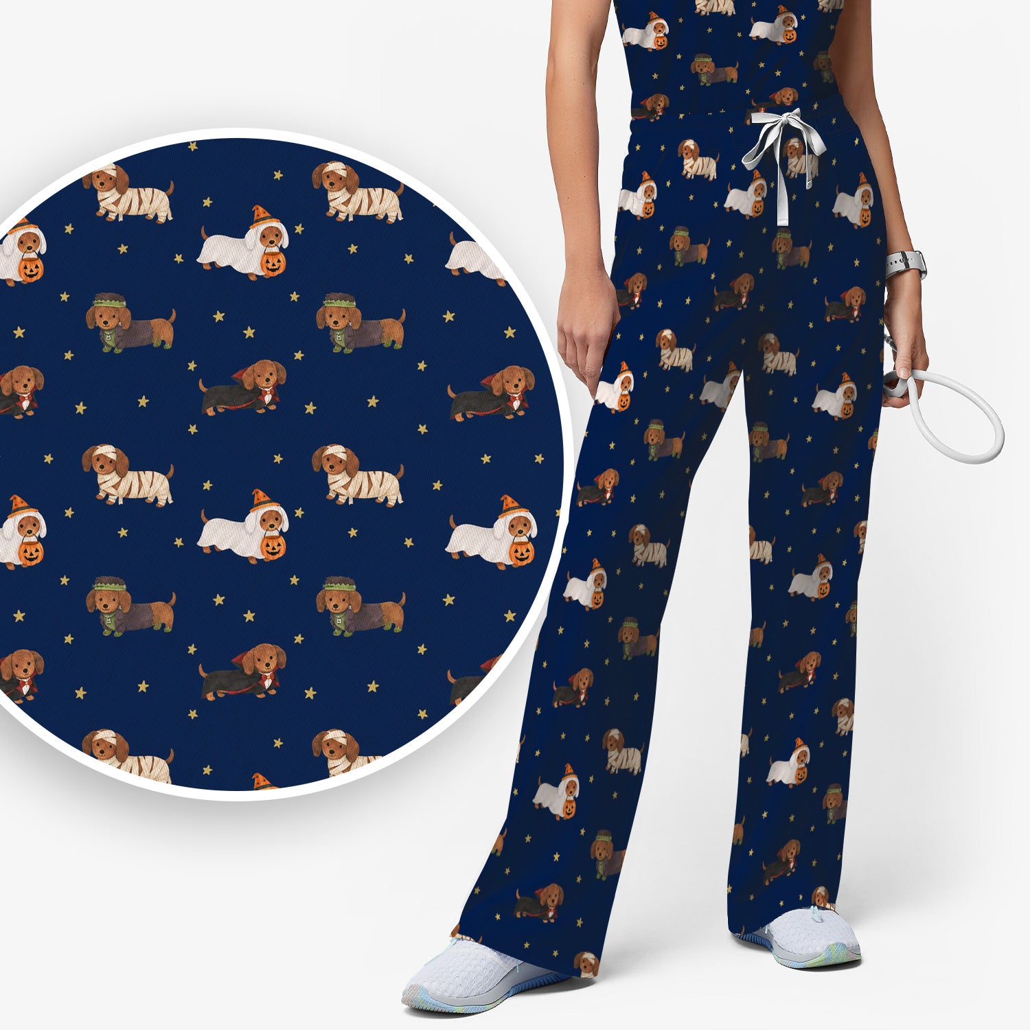 Halloween Mummy Dachshund Scrub Set, Scrub Pants and V Neck Top