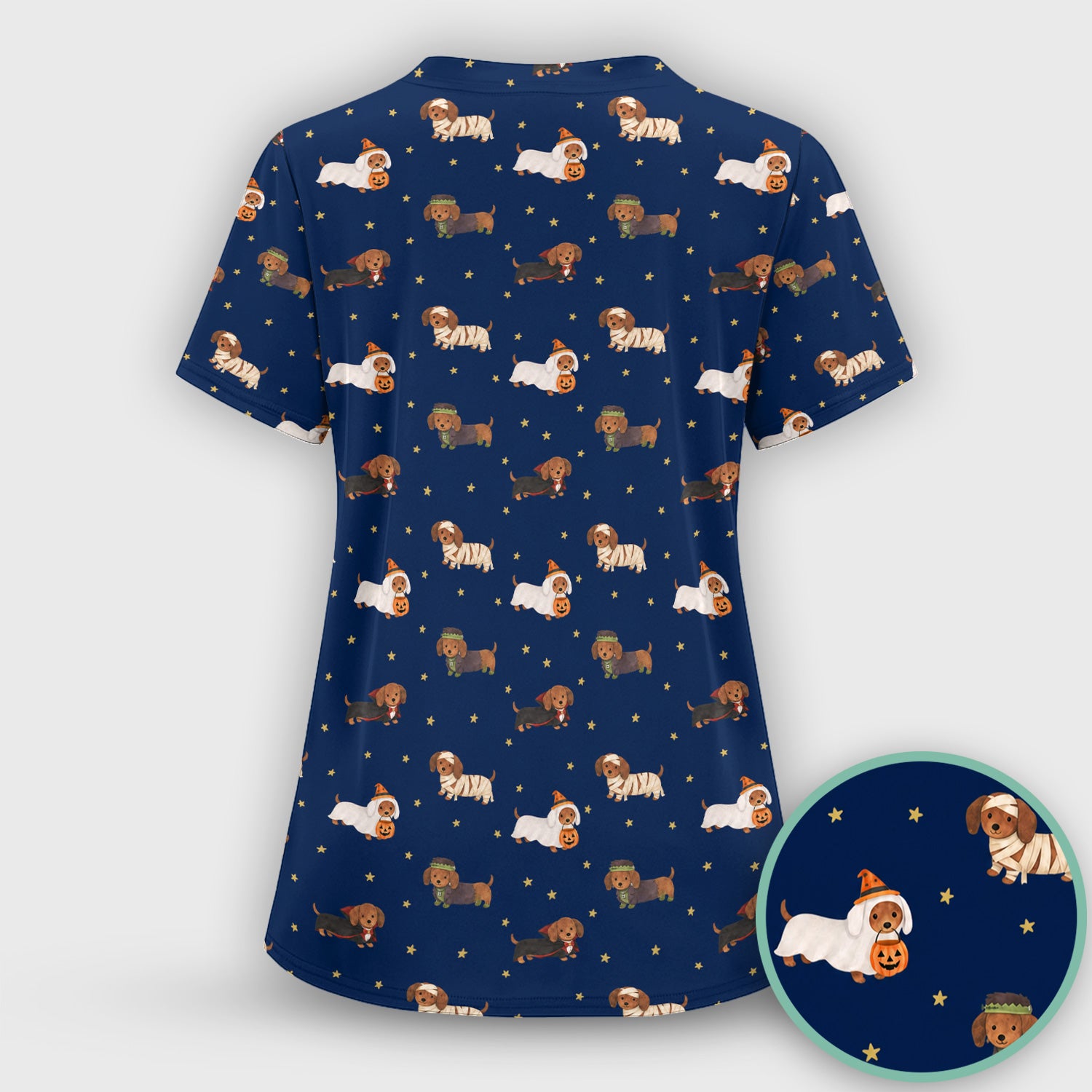 Halloween Mummy Dachshund Scrub Top, Comfortable Scrubs for Nurses
