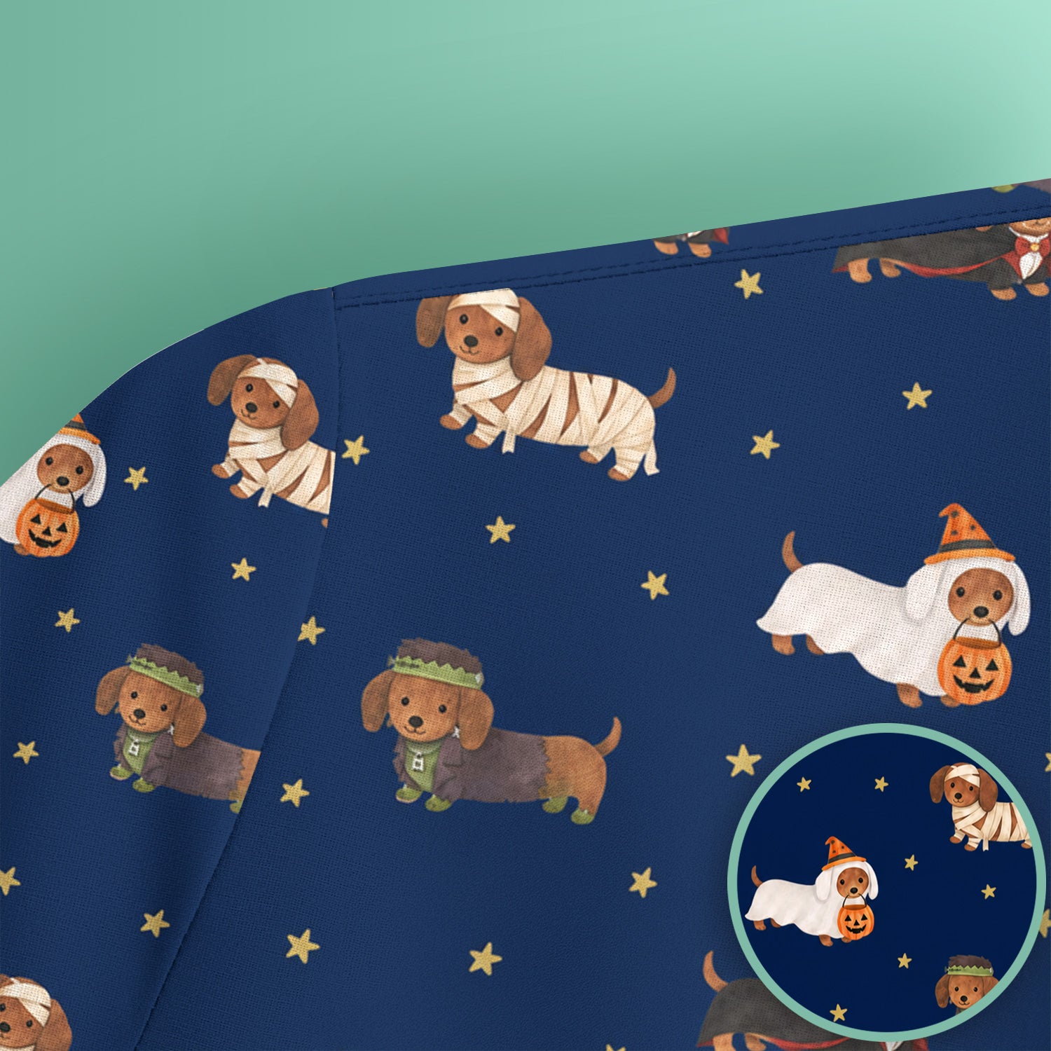 Halloween Mummy Dachshund Scrub Top, Comfortable Scrubs for Nurses