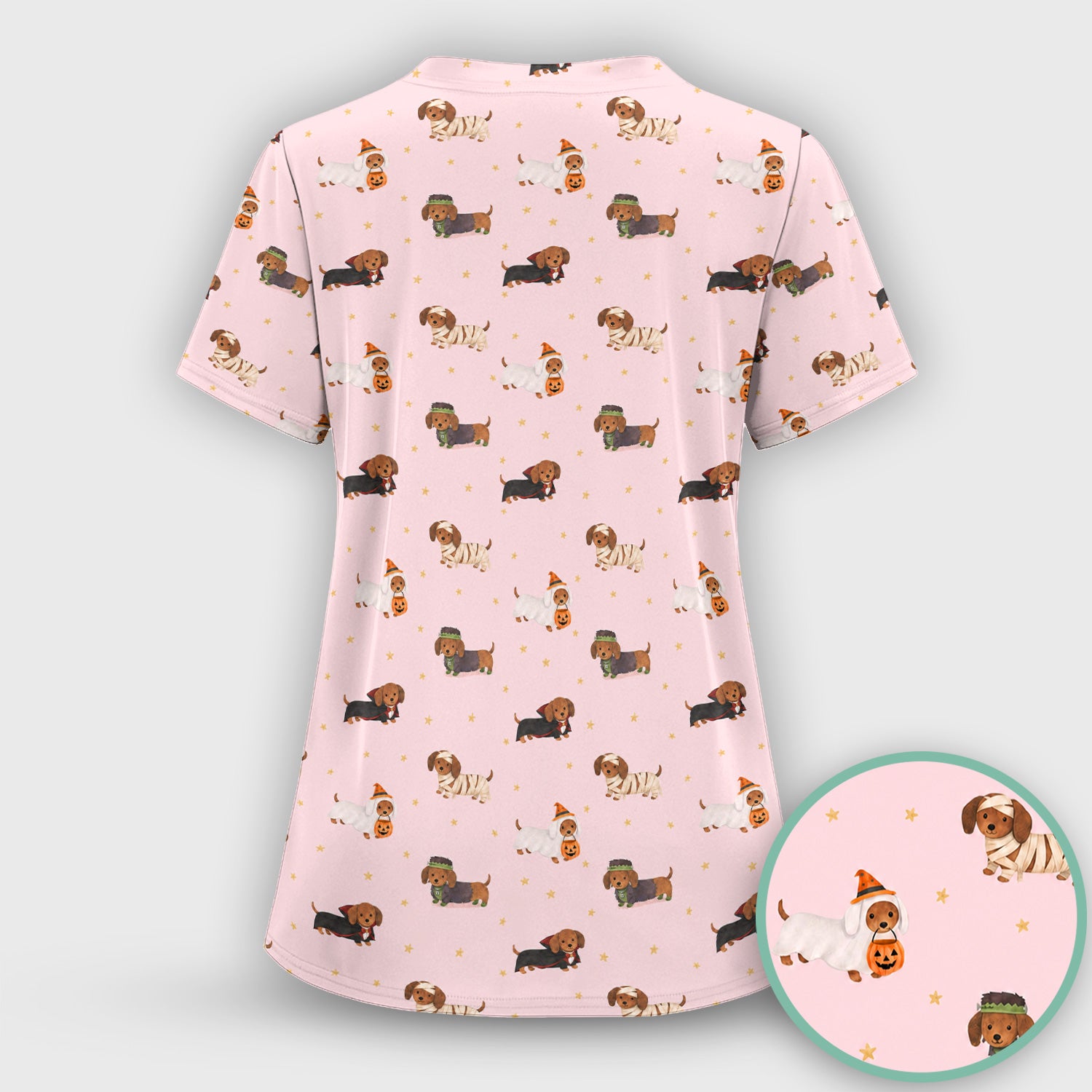 Halloween Mummy Dachshund Scrub Top, Comfortable Scrubs for Nurses