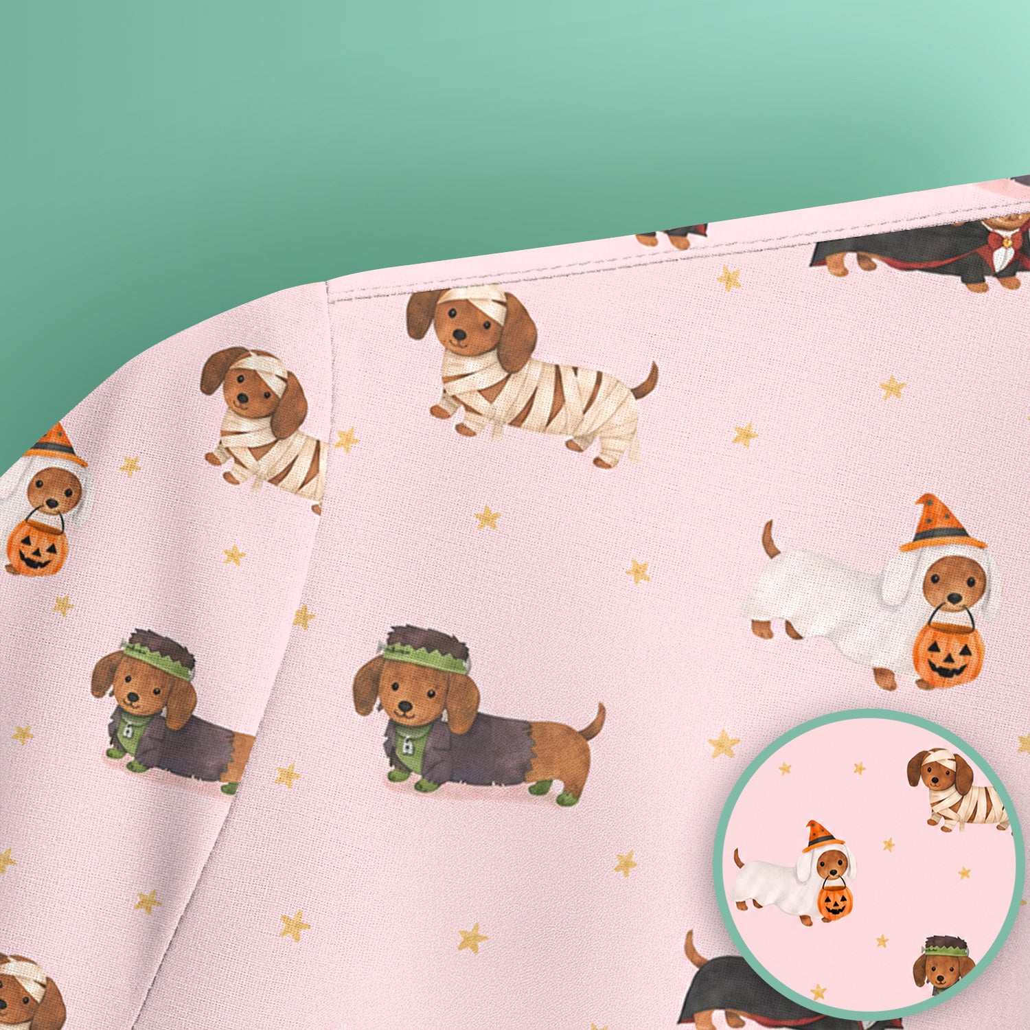 Halloween Mummy Dachshund Scrub Top, Comfortable Scrubs for Nurses