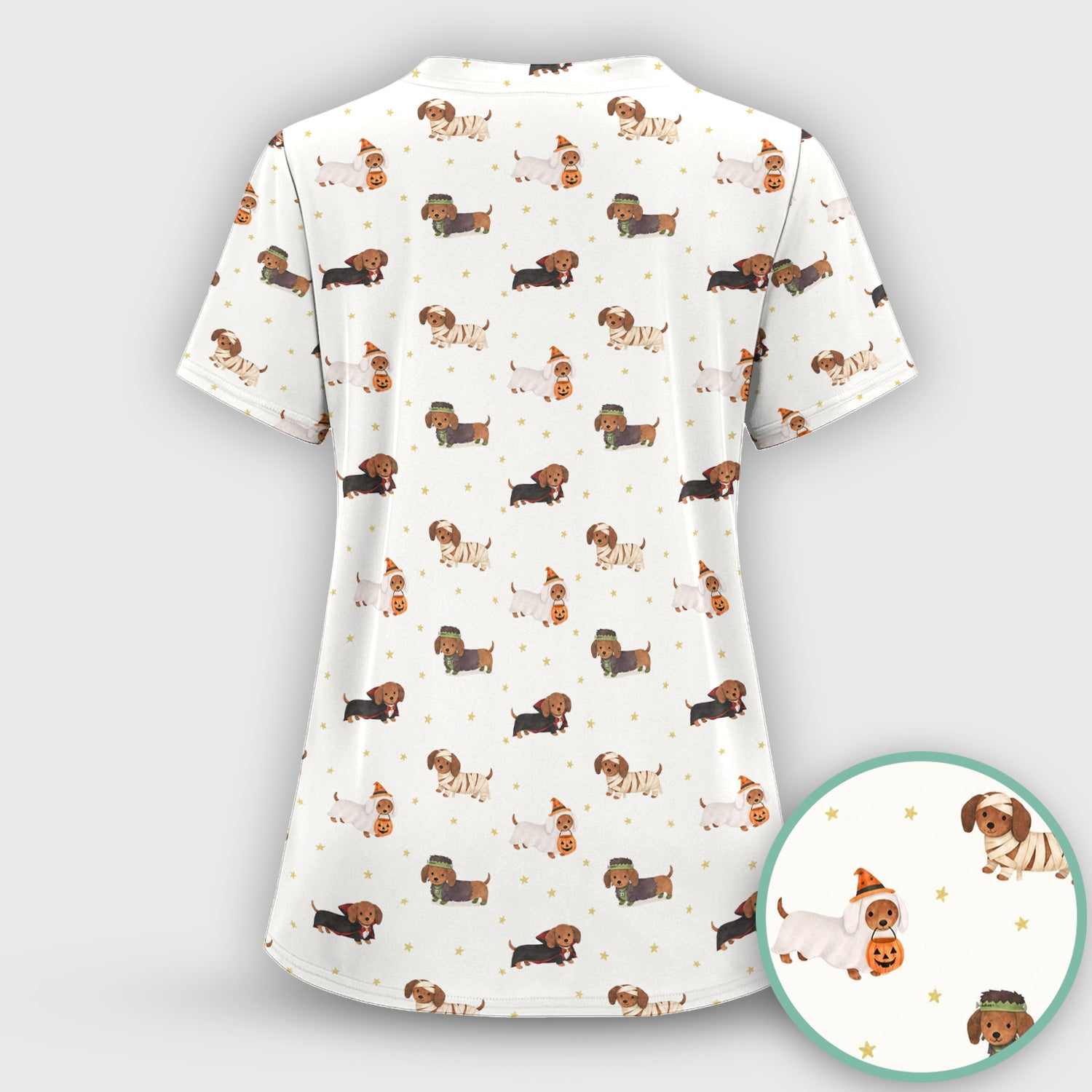 Halloween Mummy Dachshund Scrub Top, Comfortable Scrubs for Nurses