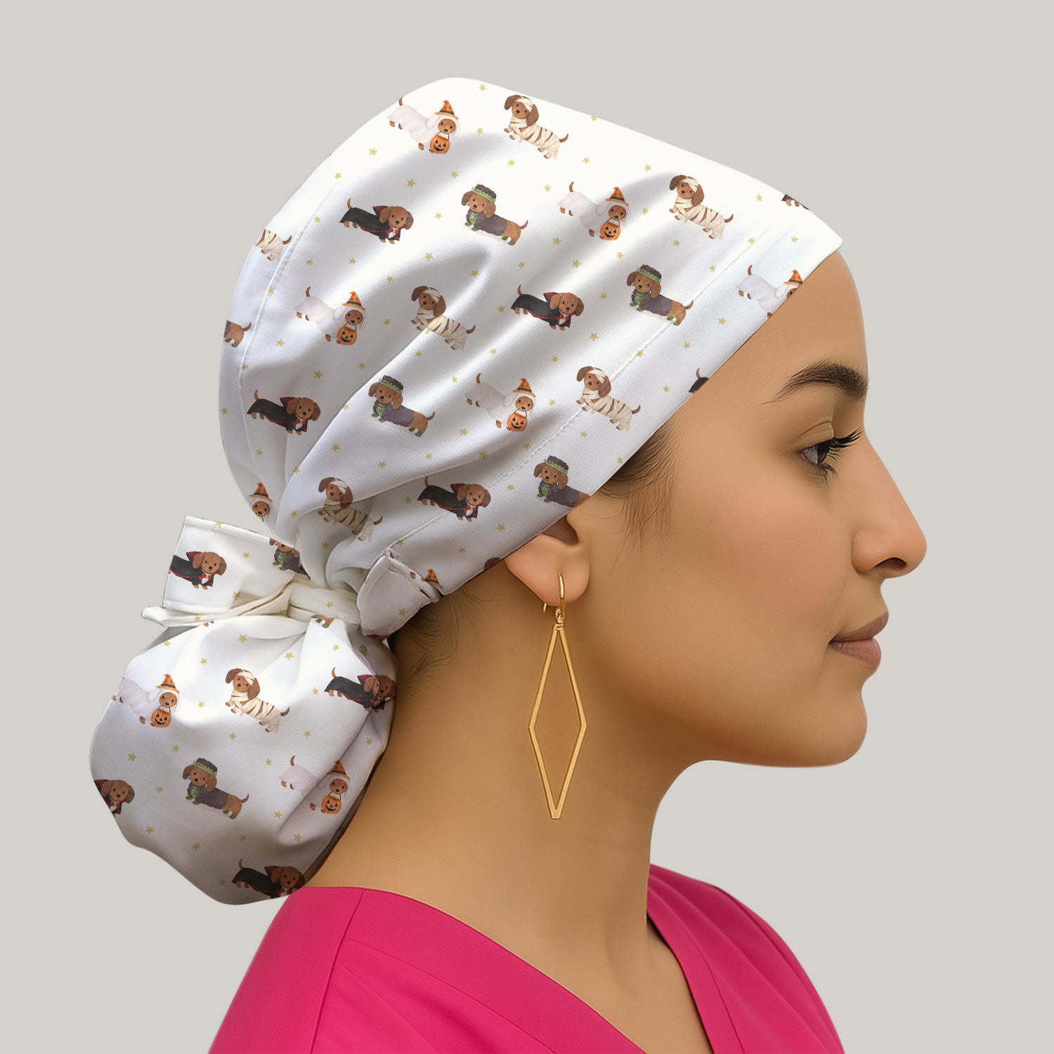 Halloween Mummy Dachshund Scrub Cap, Surgical Caps for Doctors