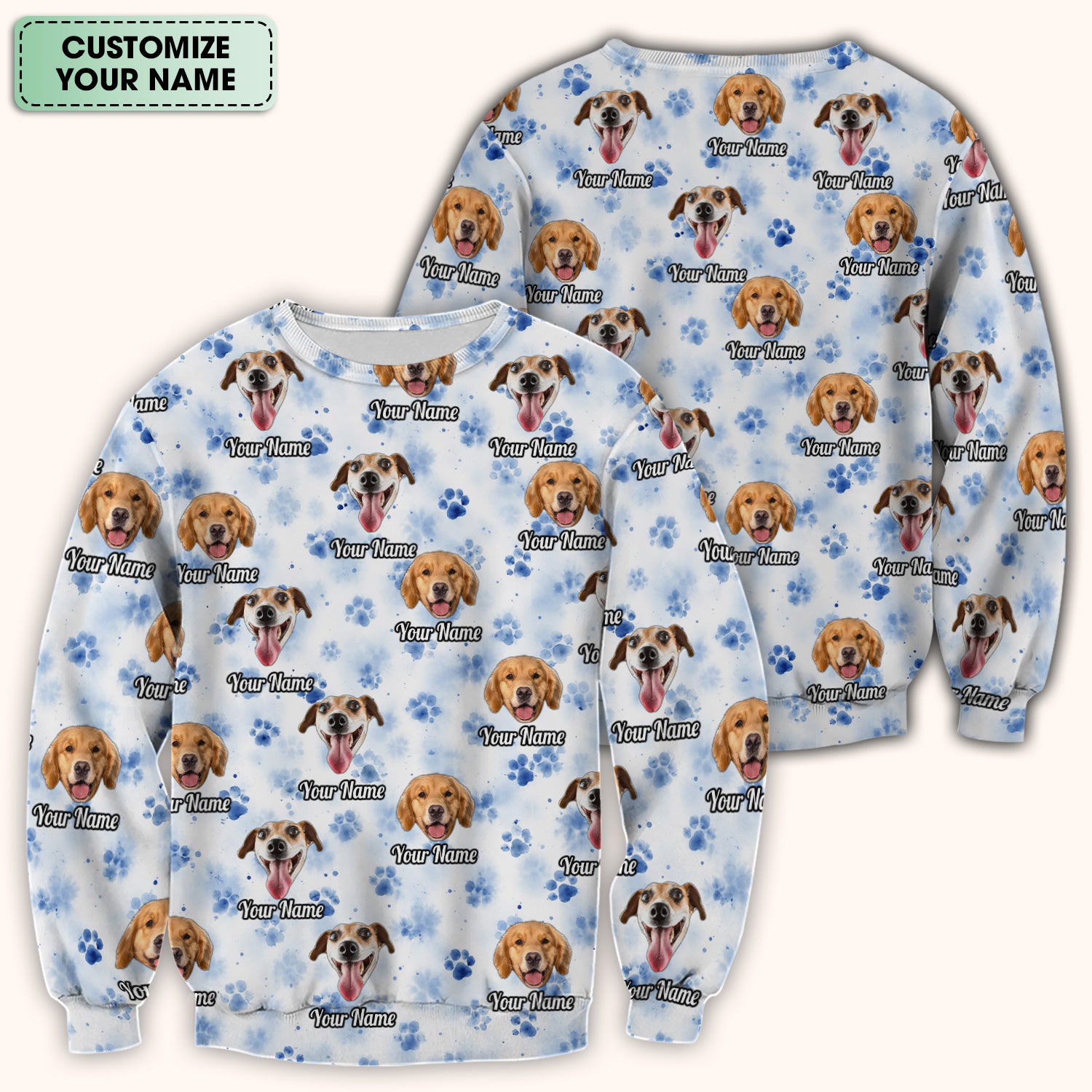 Custom Dog Face with Paw Print Scrub Top, Comfortable Scrubs for Nurses