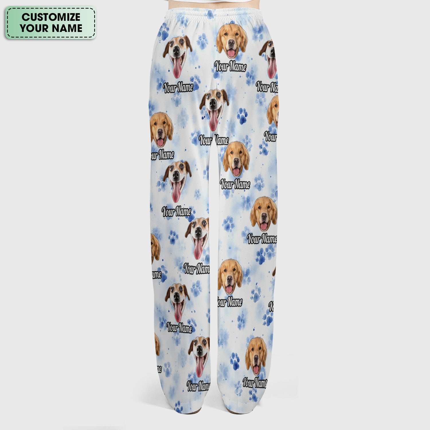 Custom Dog Face with Paw Print Scrub Set, Scrub Pants and V Neck Top