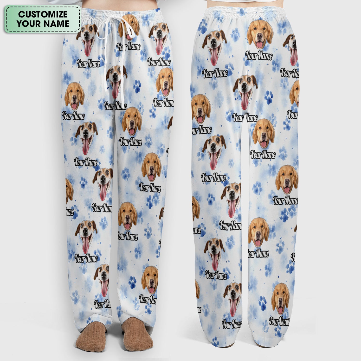 Custom Dog Face with Paw Print Scrub Set, Scrub Pants and V Neck Top