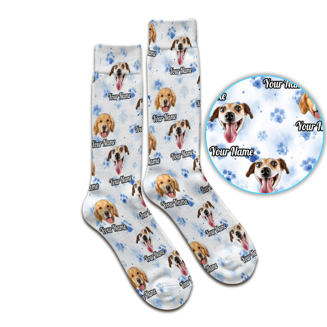 Custom Dog Face with Paw Print Socks, Adult Socks for Men and Women