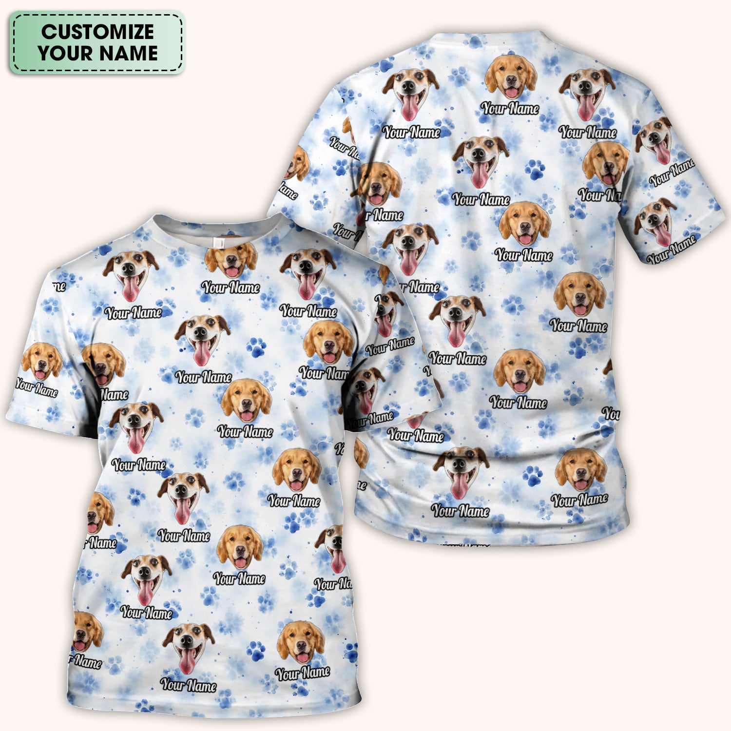 Custom Dog Face with Paw Print Scrub Top, Comfortable Scrubs for Nurses