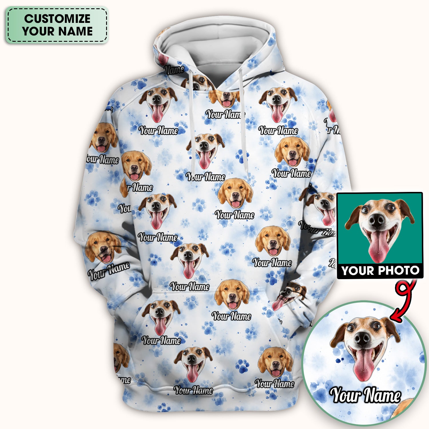 Custom Dog Face with Paw Print Scrub Top, Comfortable Scrubs for Nurses