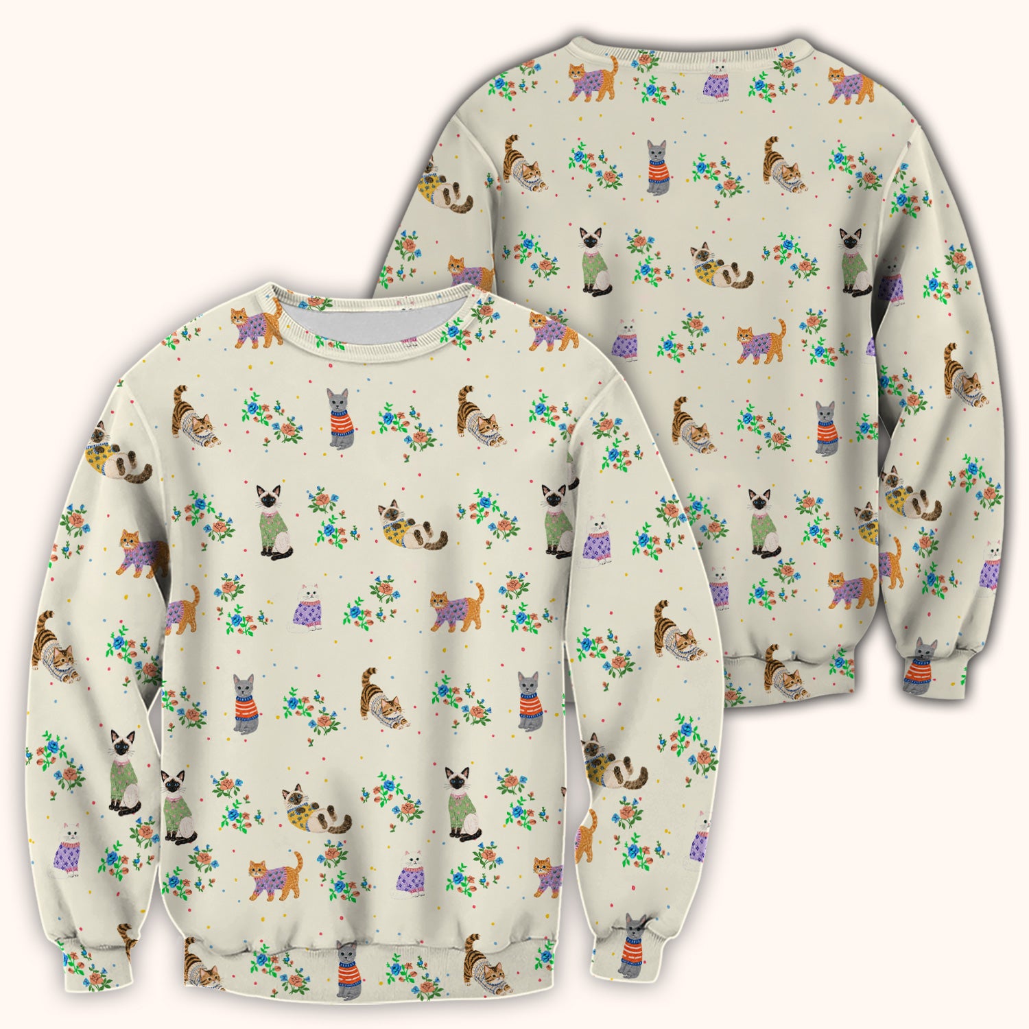 Cute Watercolor Cat Pattern Scrub Top, Comfortable Scrubs for Nurses