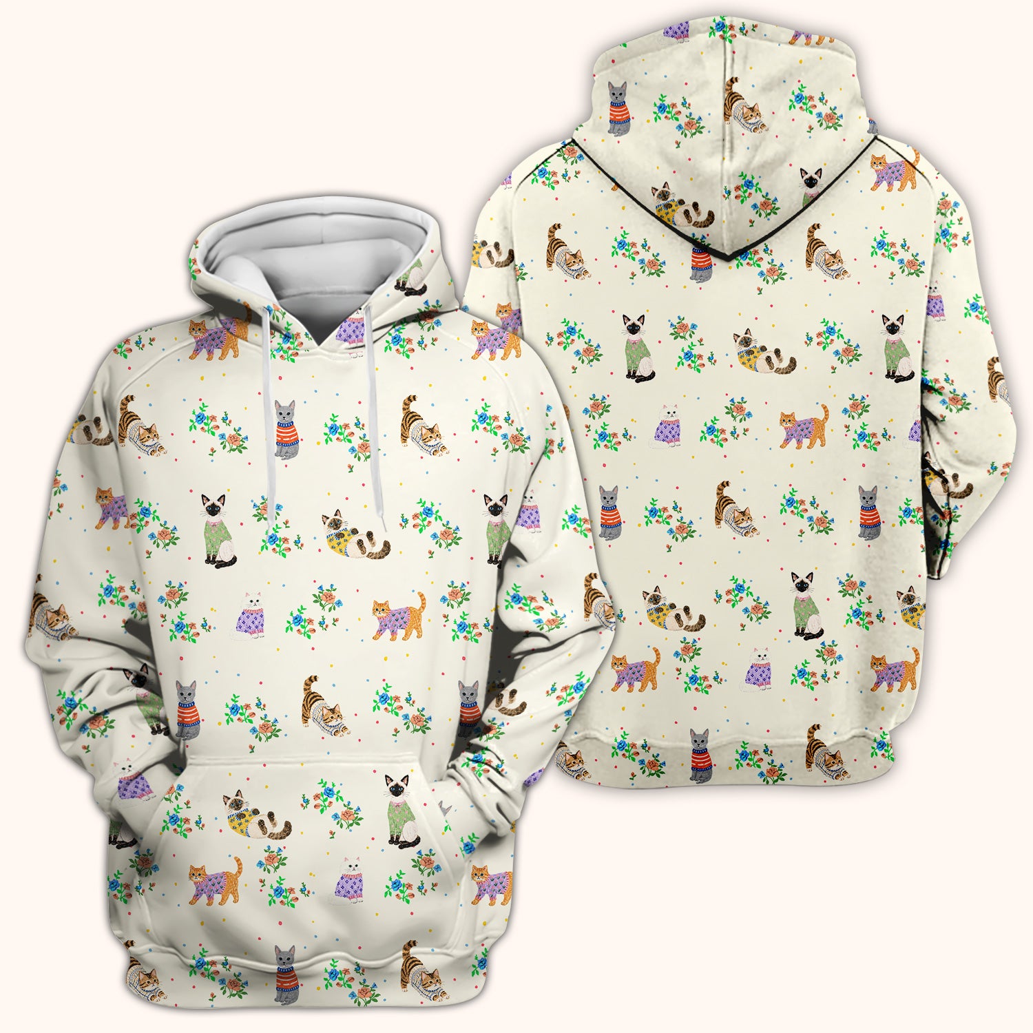 Cute Watercolor Cat Pattern Scrub Top, Comfortable Scrubs for Nurses