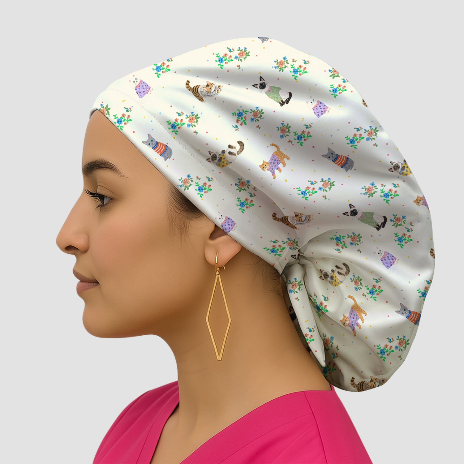 Cute Watercolor Cat Pattern Scrub Cap, Surgical Caps for Doctors