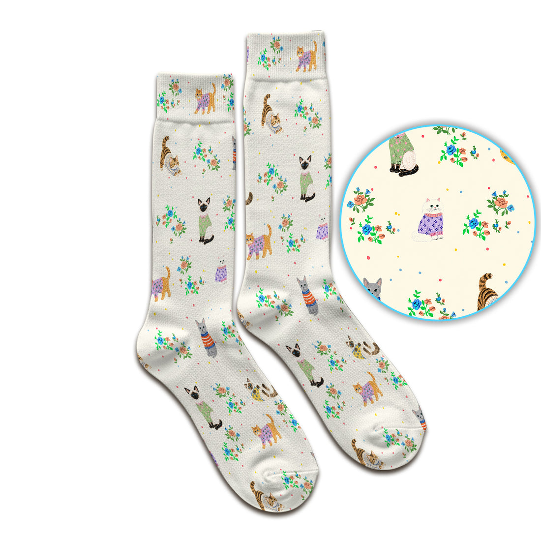 Cute Watercolor Cat Pattern Socks, Adult Socks for Men and Women