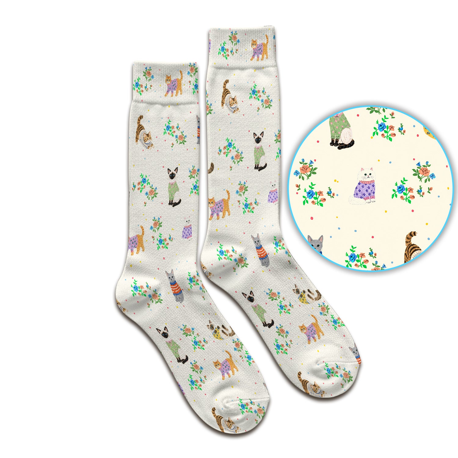 Cute Watercolor Cat Pattern Socks, Adult Socks for Men and Women