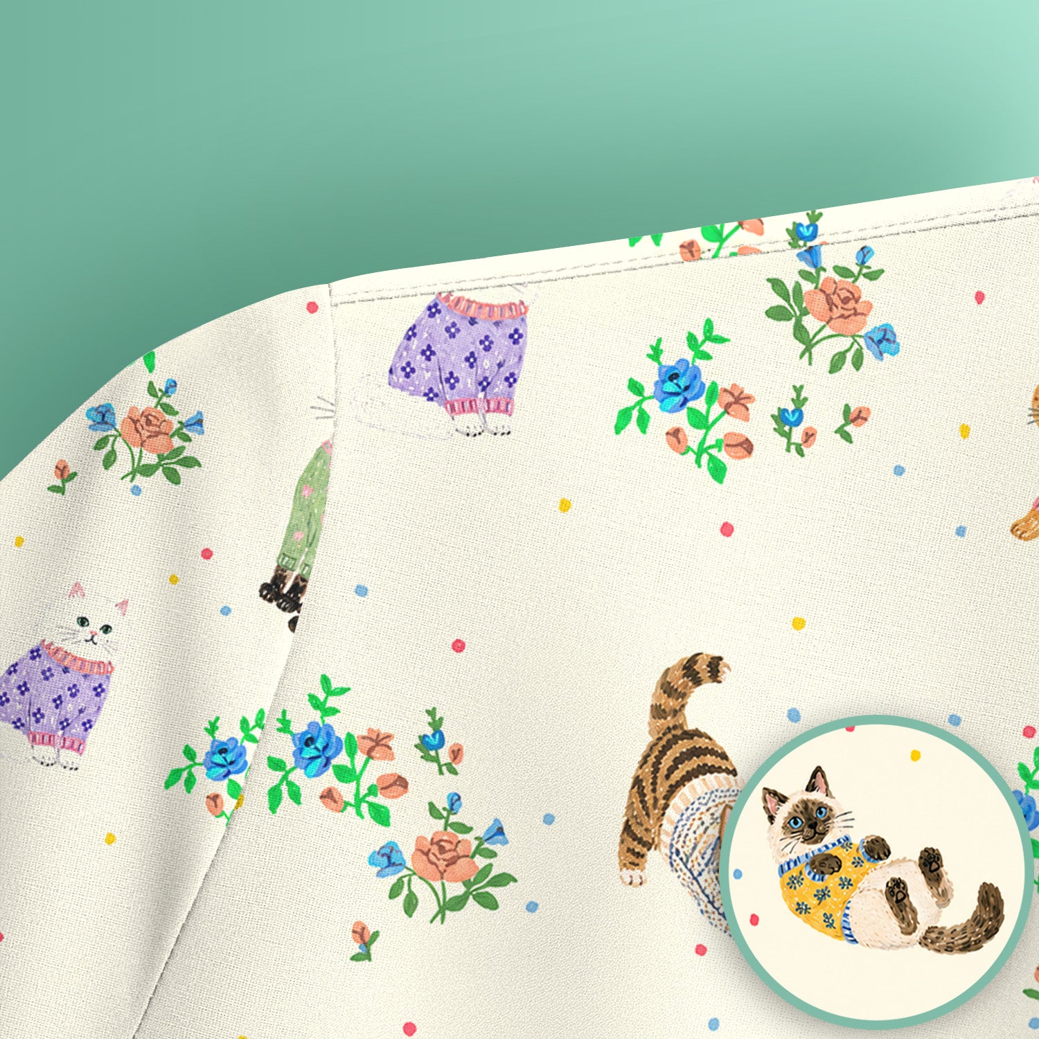 Cute Watercolor Cat Pattern Scrub Top, Comfortable Scrubs for Nurses