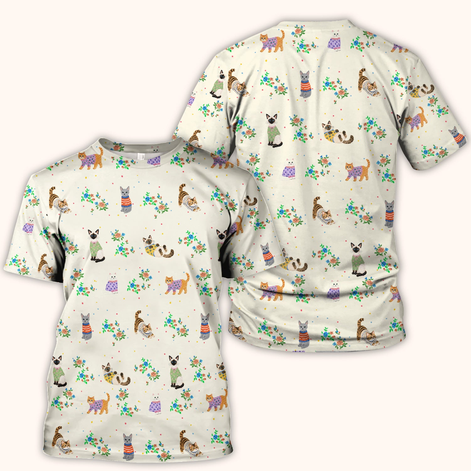 Cute Watercolor Cat Pattern Scrub Top, Comfortable Scrubs for Nurses