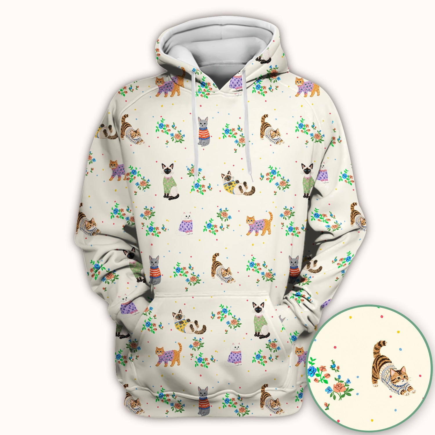 Cute Watercolor Cat Pattern Scrub Top, Comfortable Scrubs for Nurses