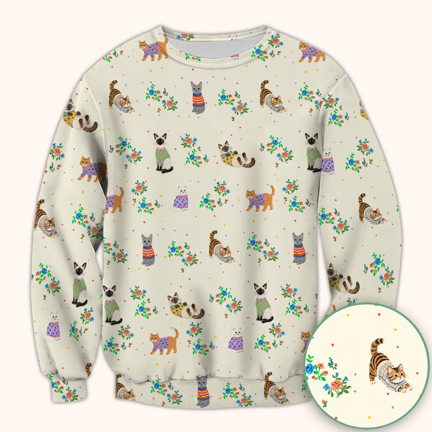 Cute Watercolor Cat Pattern Scrub Top, Comfortable Scrubs for Nurses