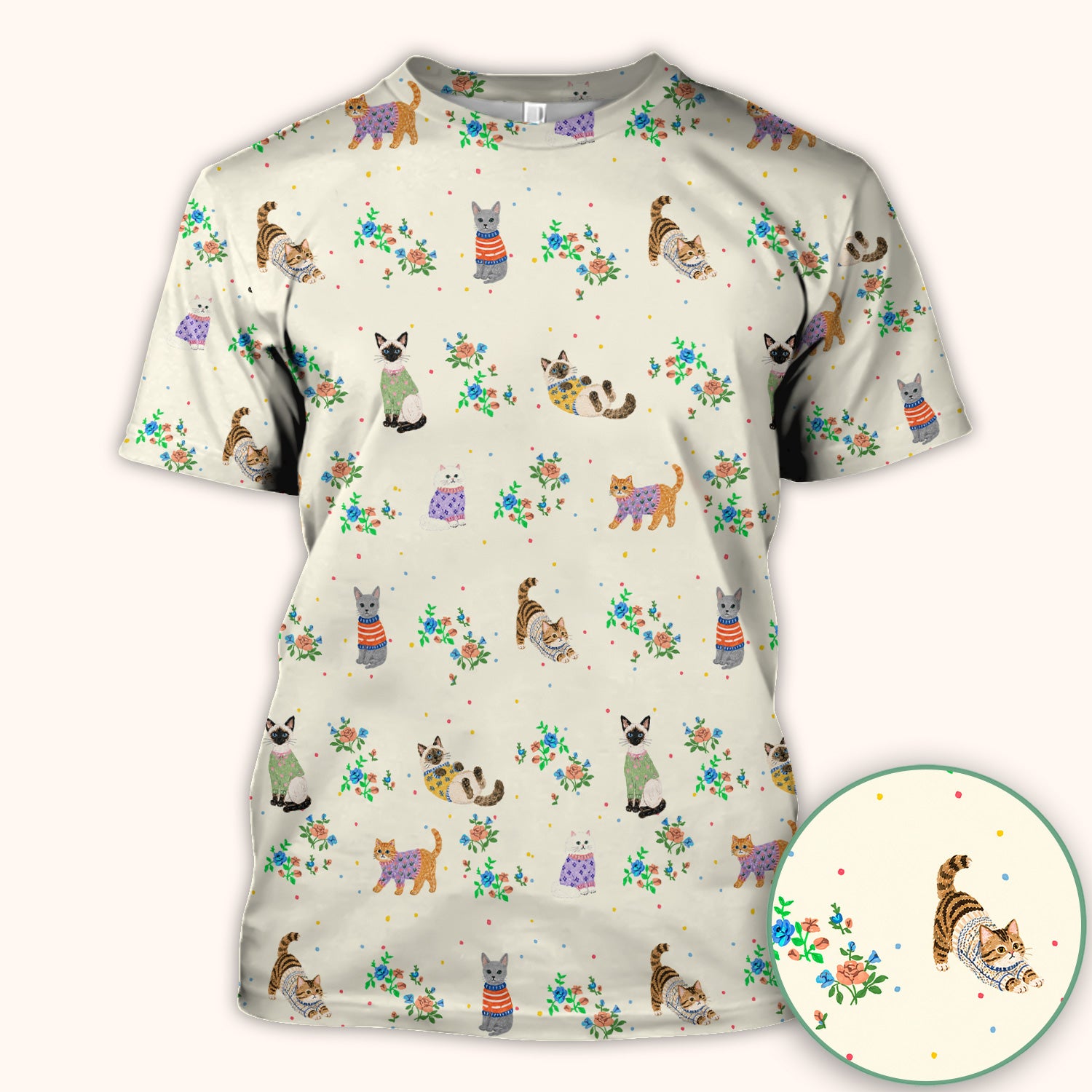 Cute Watercolor Cat Pattern Scrub Top, Comfortable Scrubs for Nurses