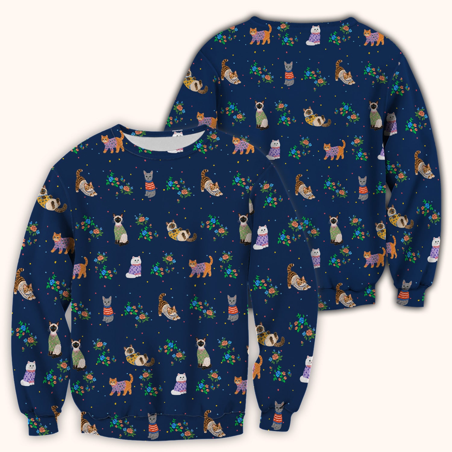Cute Watercolor Cat Pattern Scrub Top, Comfortable Scrubs for Nurses