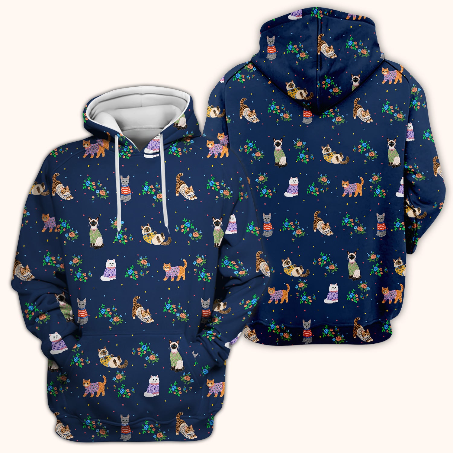Cute Watercolor Cat Pattern Scrub Top, Comfortable Scrubs for Nurses