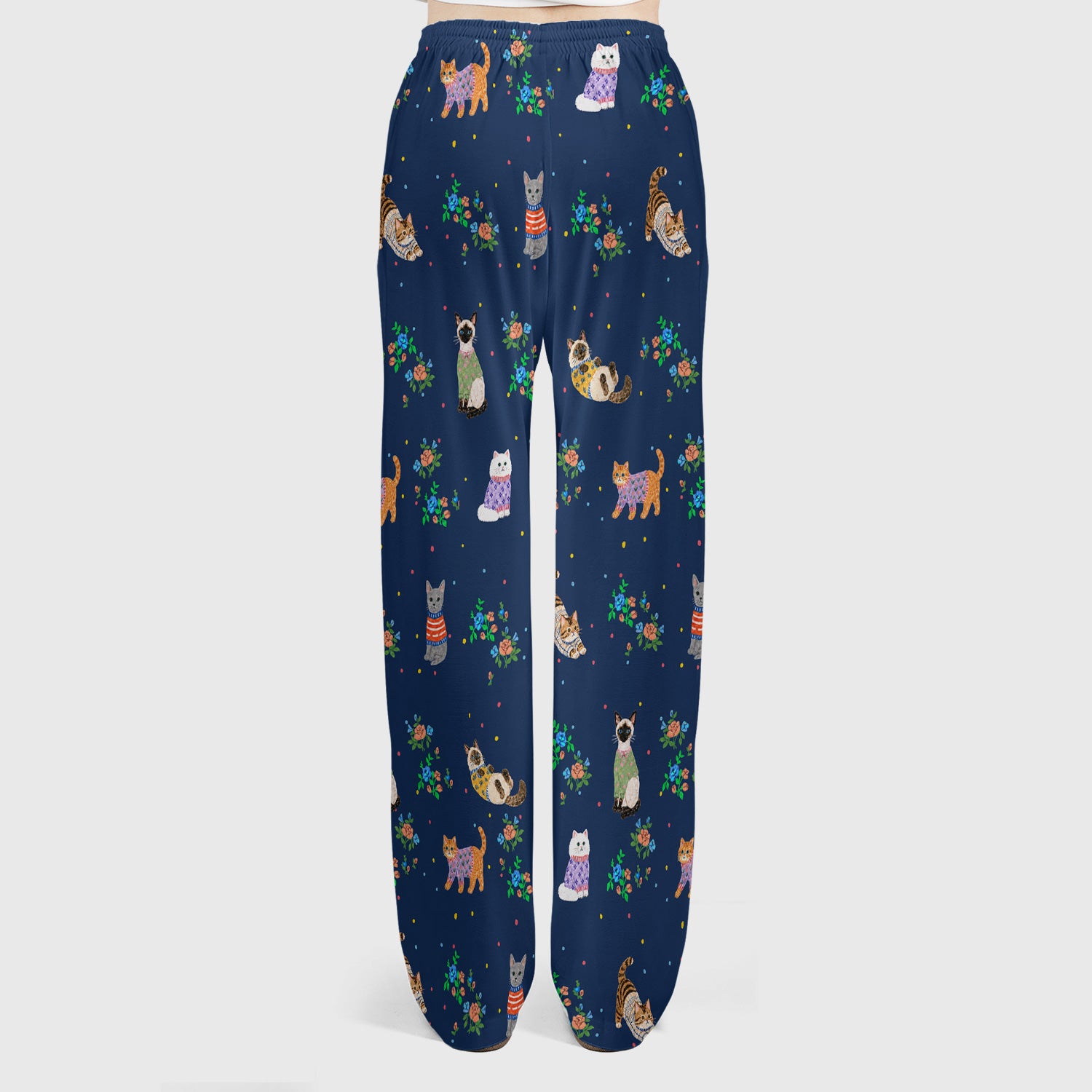 Cute Watercolor Cat Pattern Scrub Set, Scrub Pants and V Neck Top