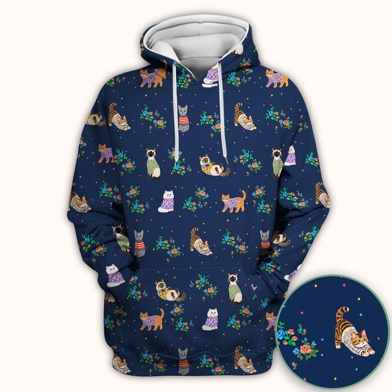 Cute Watercolor Cat Pattern Scrub Top, Comfortable Scrubs for Nurses