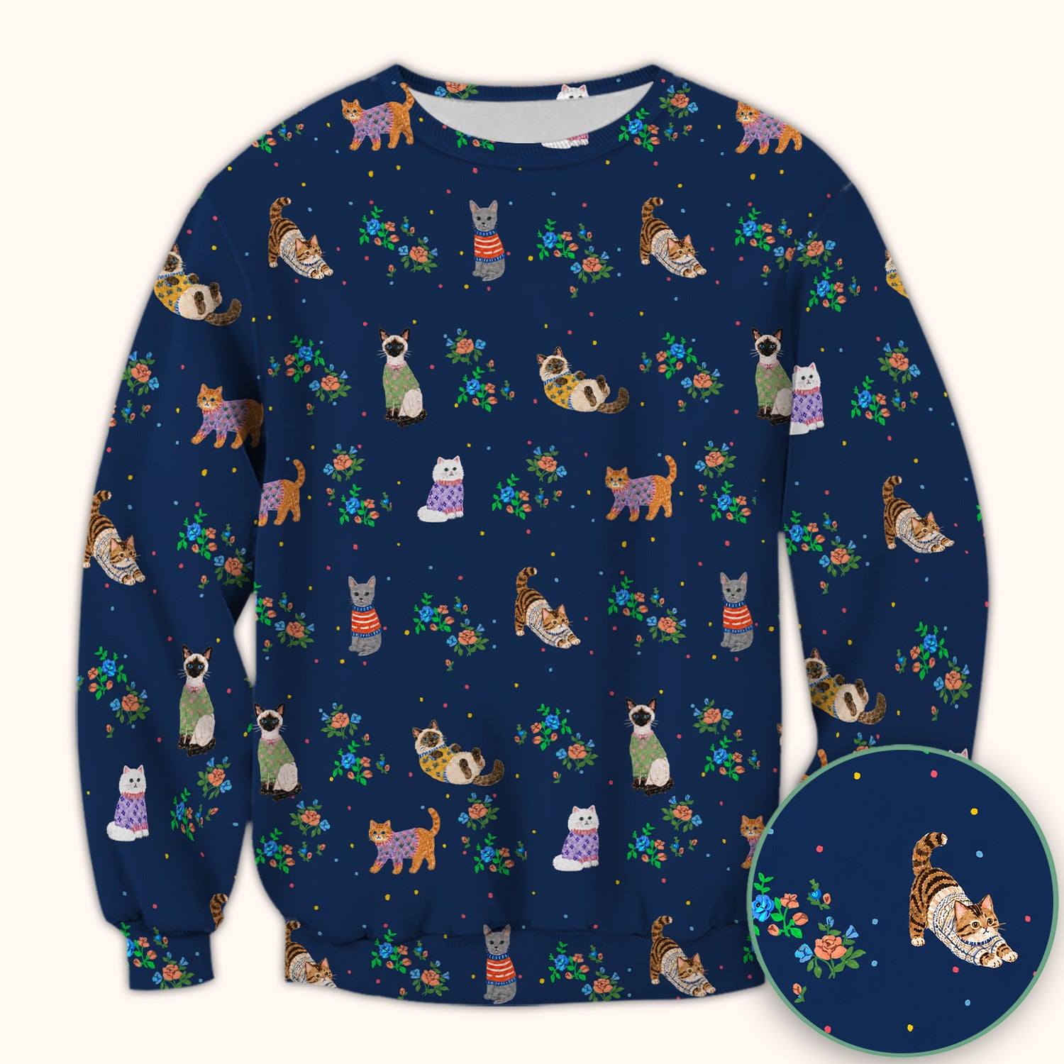 Cute Watercolor Cat Pattern Scrub Top, Comfortable Scrubs for Nurses