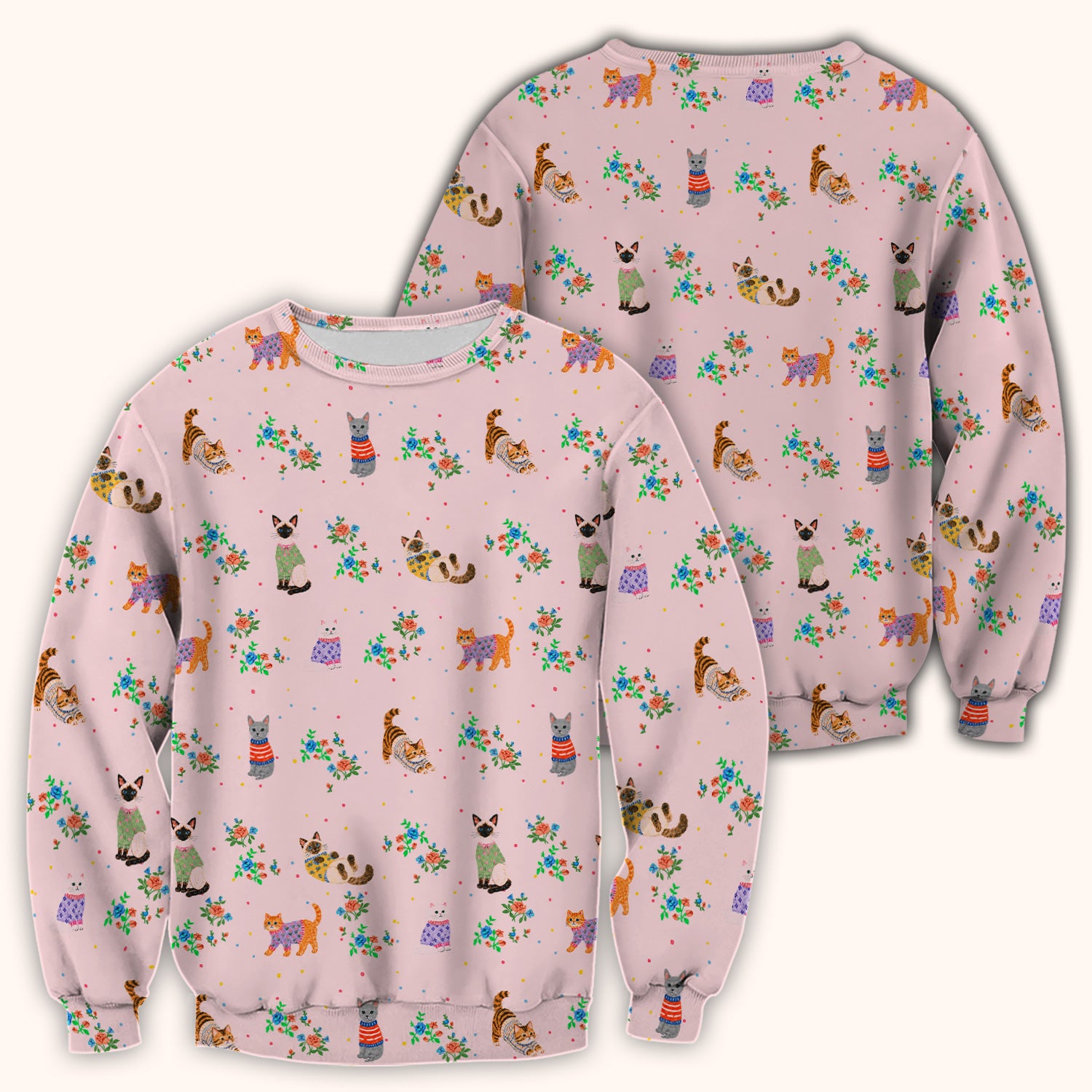Cute Watercolor Cat Pattern Scrub Top, Comfortable Scrubs for Nurses