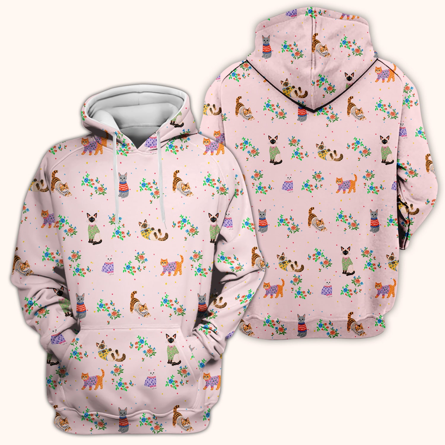 Cute Watercolor Cat Pattern Scrub Top, Comfortable Scrubs for Nurses