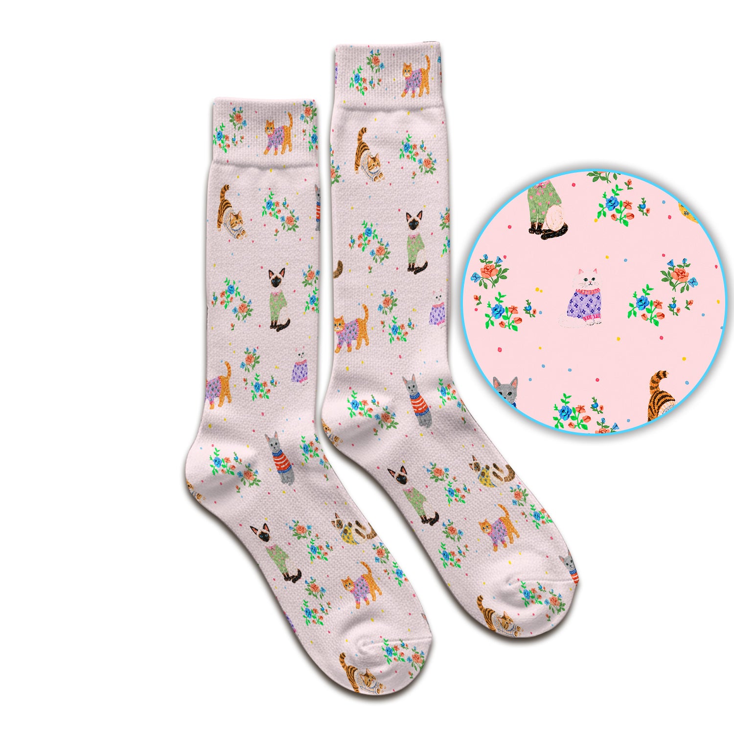 Cute Watercolor Cat Pattern Socks, Adult Socks for Men and Women