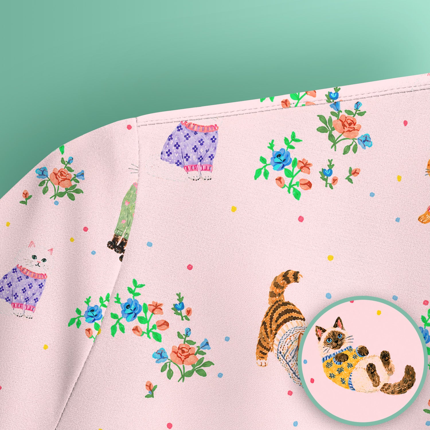 Cute Watercolor Cat Pattern Scrub Top, Comfortable Scrubs for Nurses