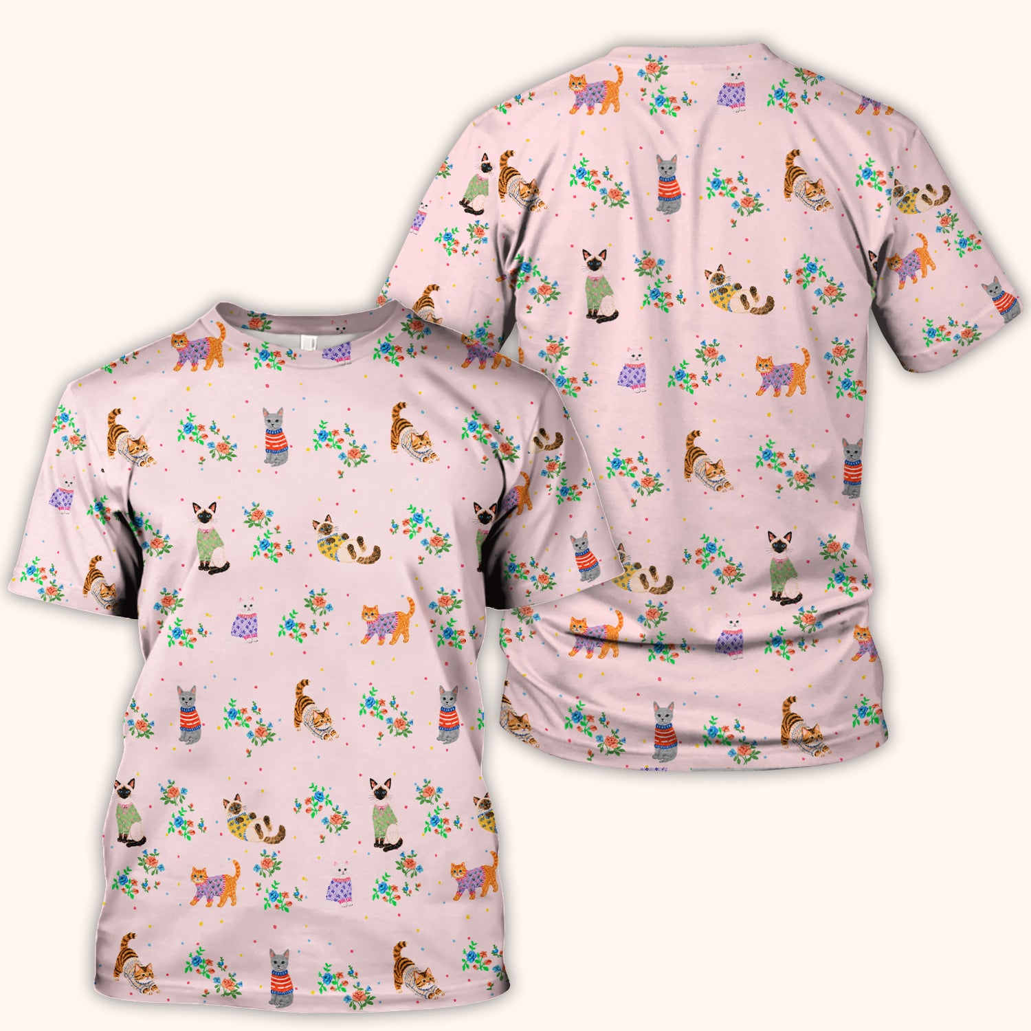 Cute Watercolor Cat Pattern Scrub Top, Comfortable Scrubs for Nurses
