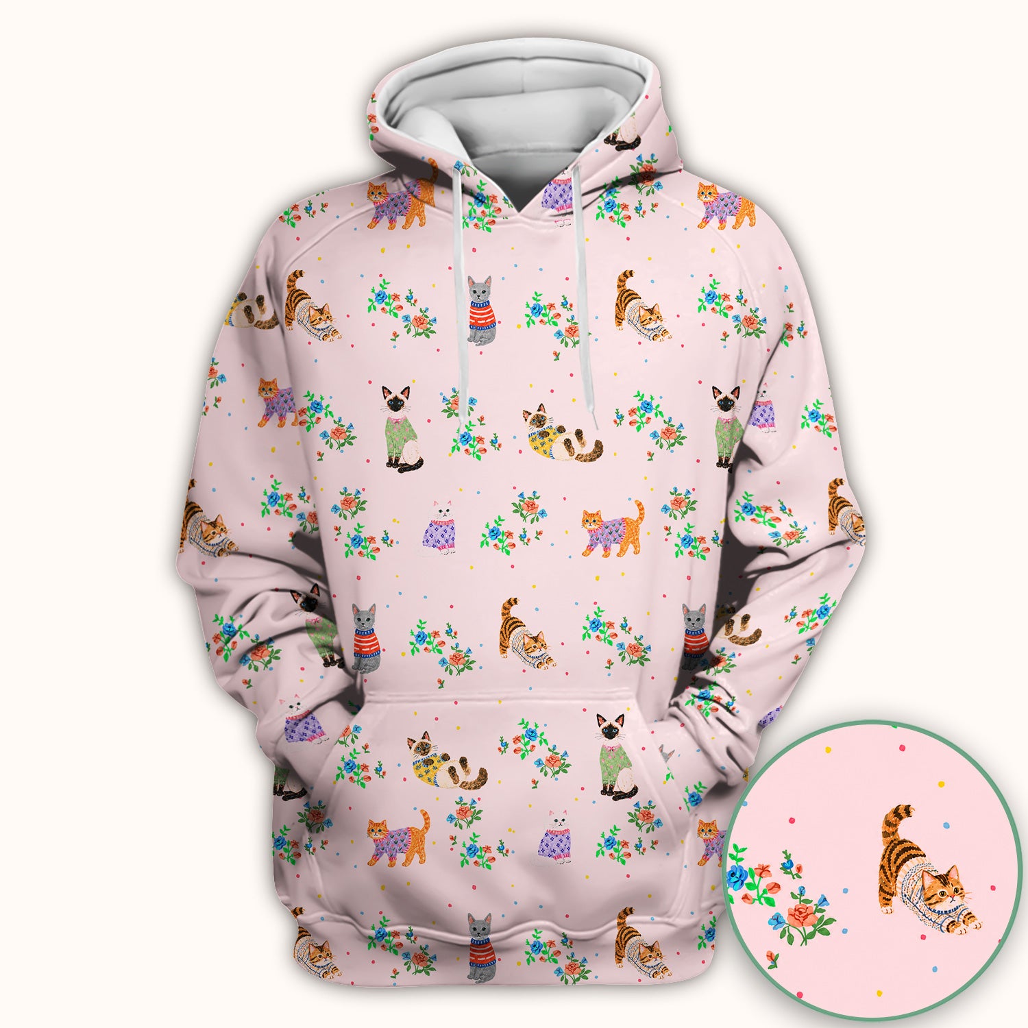 Cute Watercolor Cat Pattern Scrub Top, Comfortable Scrubs for Nurses