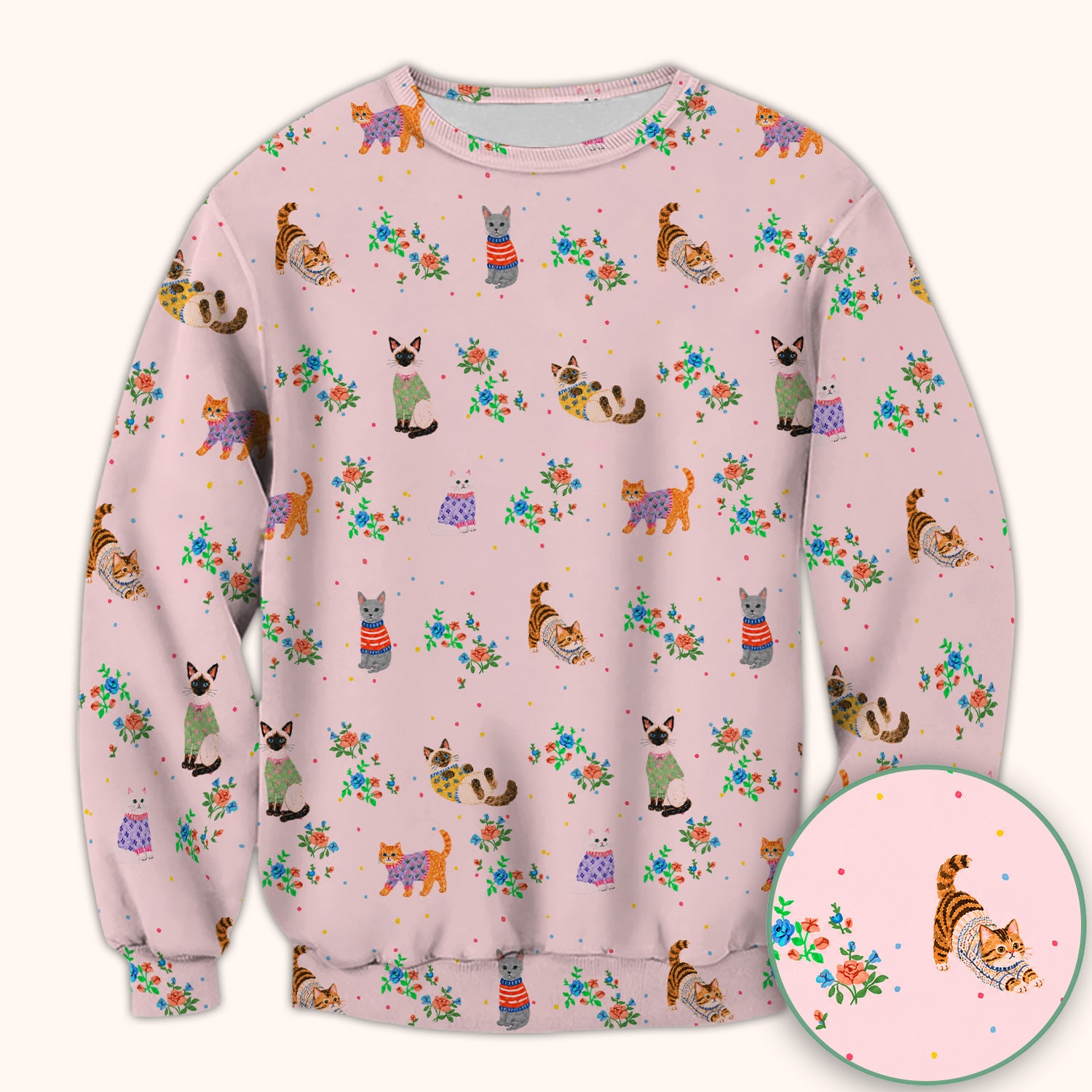 Cute Watercolor Cat Pattern Scrub Top, Comfortable Scrubs for Nurses