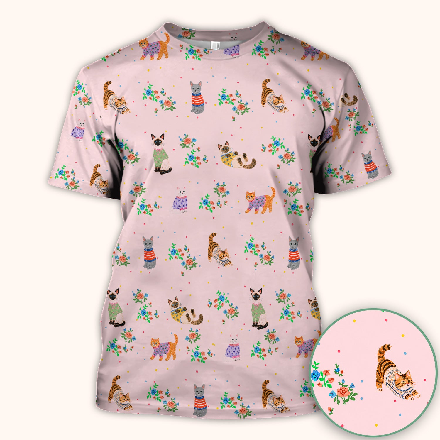 Cute Watercolor Cat Pattern Scrub Top, Comfortable Scrubs for Nurses