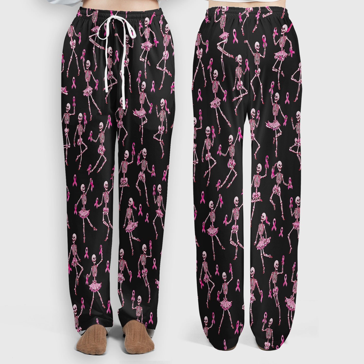Breast Cancer Skeleton Nurse Scrub Set, Scrub Pants and V Neck Top