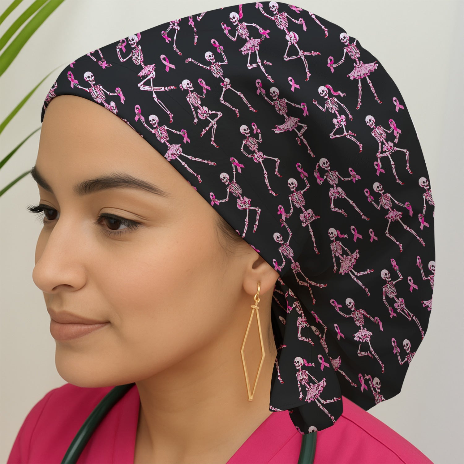 Breast Cancer Skeleton Nurse Scrub Cap, Surgical Caps for Doctors