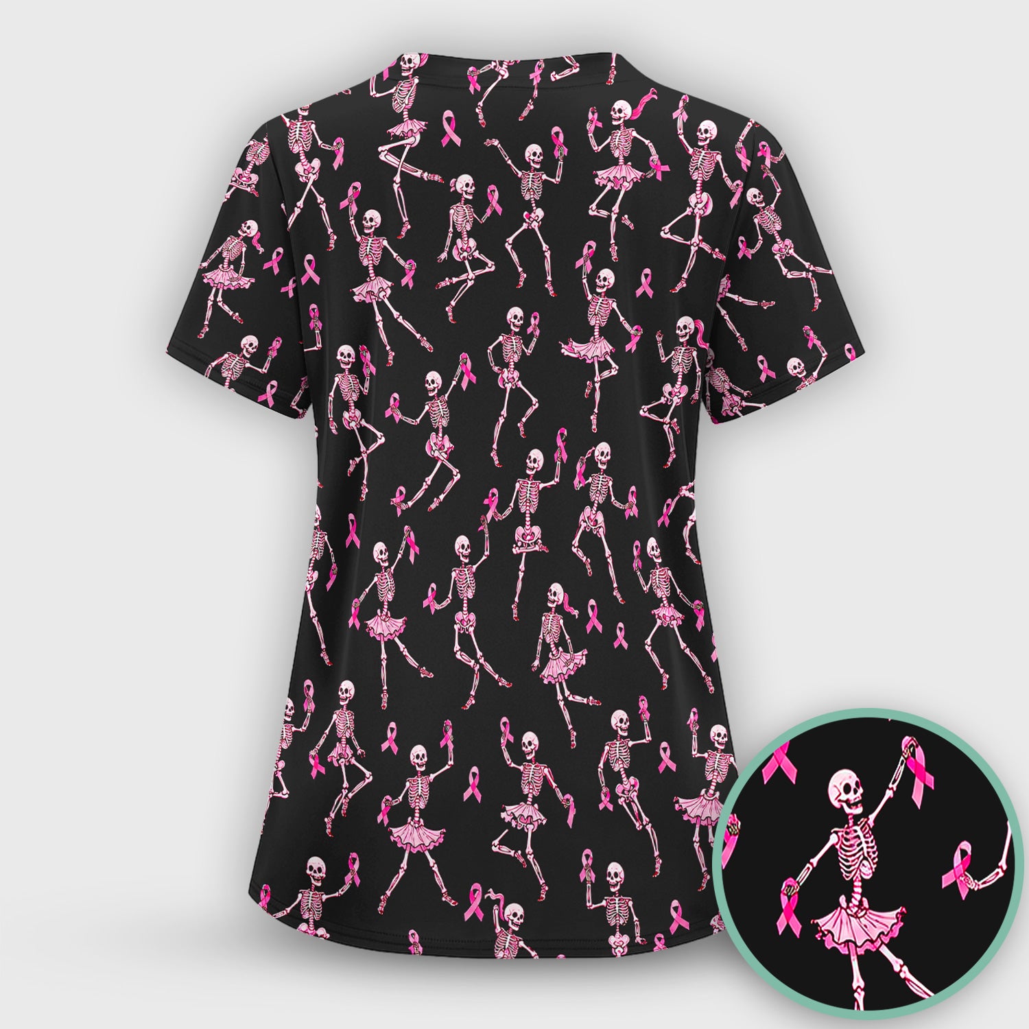 Breast Cancer Skeleton Nurse Scrub Top, Comfortable Scrubs for Nurses