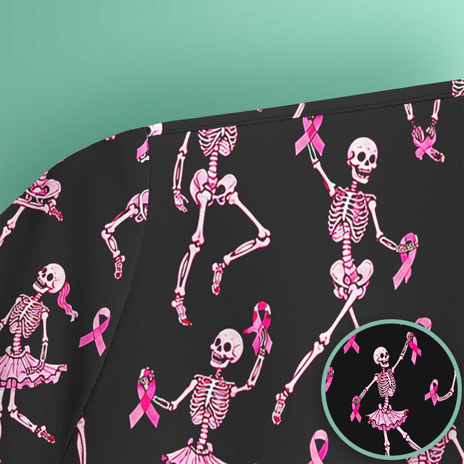 Breast Cancer Skeleton Nurse Scrub Top, Comfortable Scrubs for Nurses
