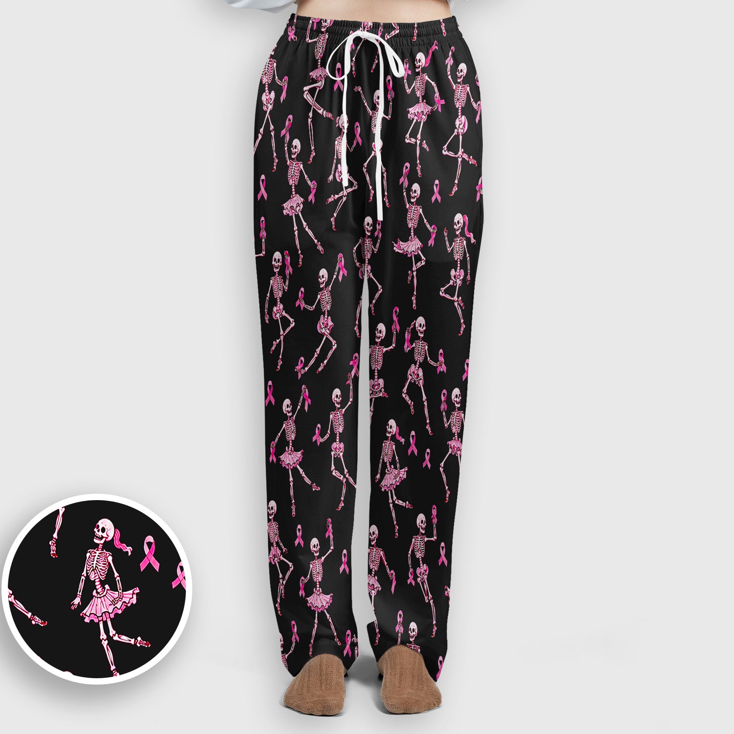 Breast Cancer Skeleton Nurse Scrub Set, Scrub Pants and V Neck Top