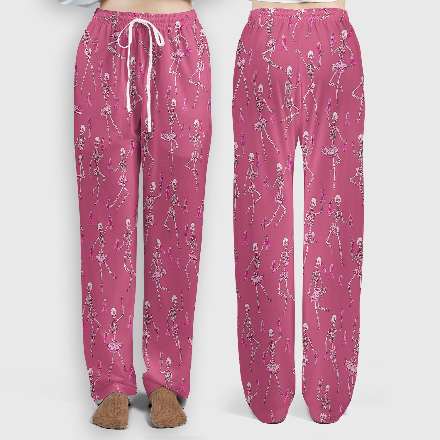 Breast Cancer Skeleton Nurse Scrub Set, Scrub Pants and V Neck Top