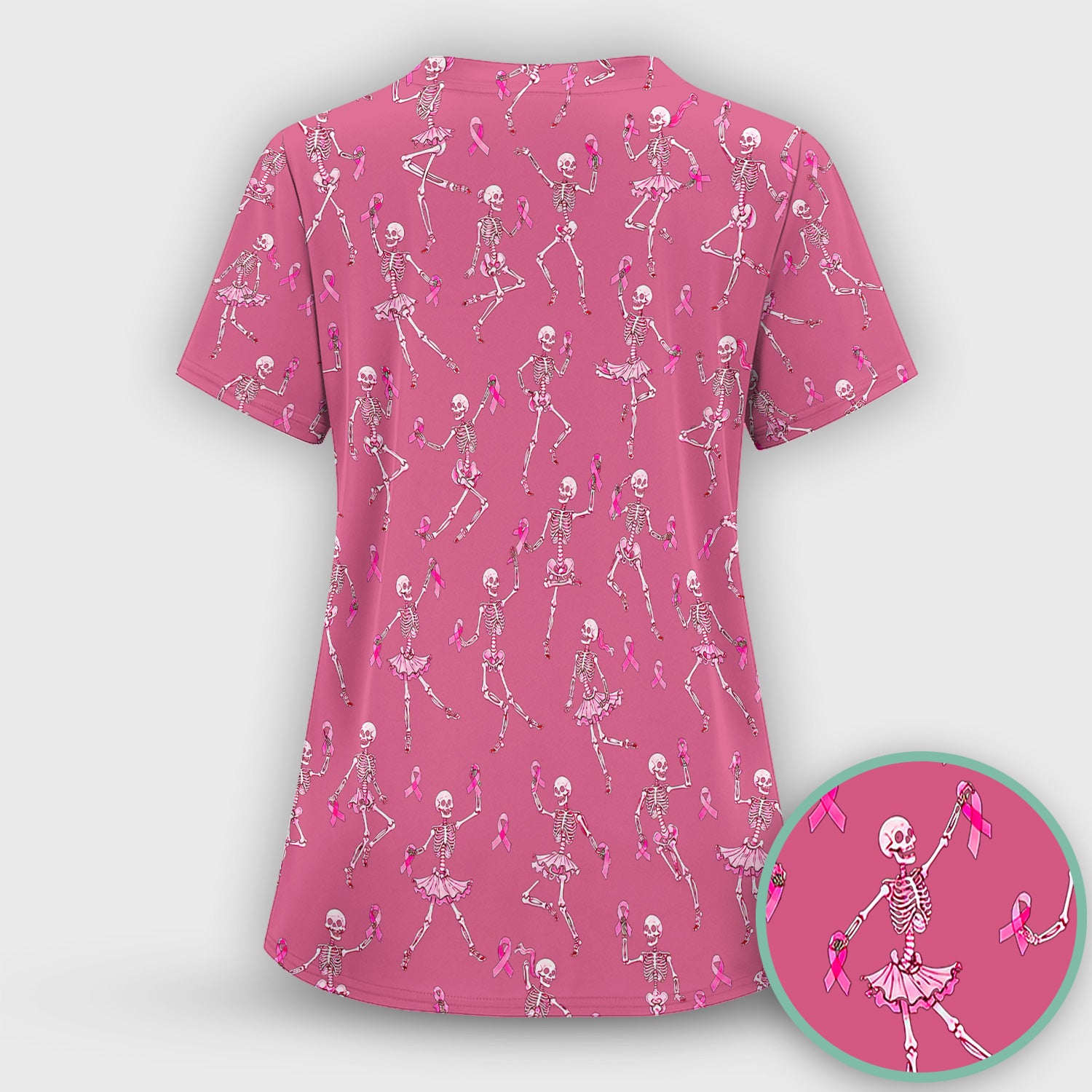 Breast Cancer Skeleton Nurse Scrub Top, Comfortable Scrubs for Nurses