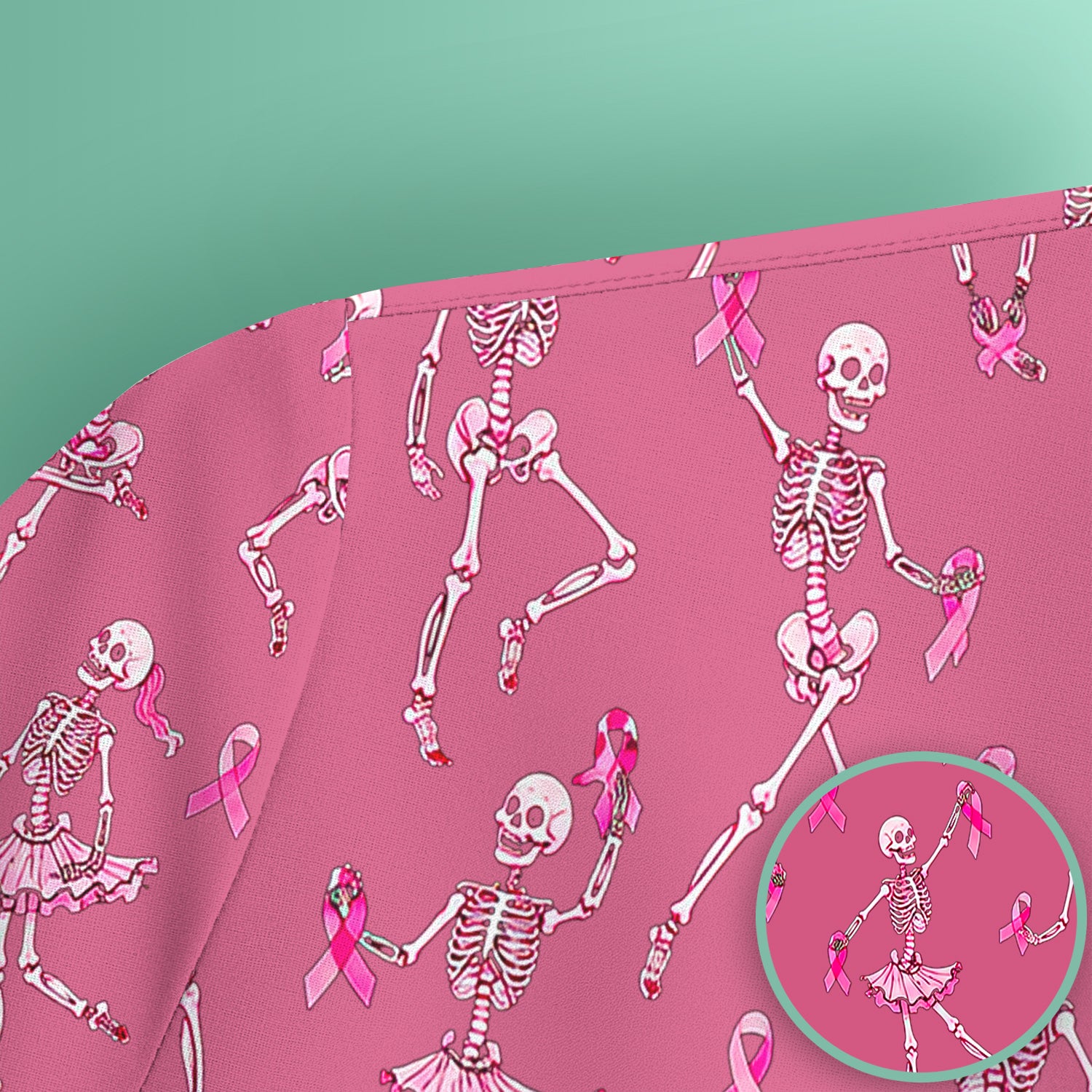 Breast Cancer Skeleton Nurse Scrub Top, Comfortable Scrubs for Nurses